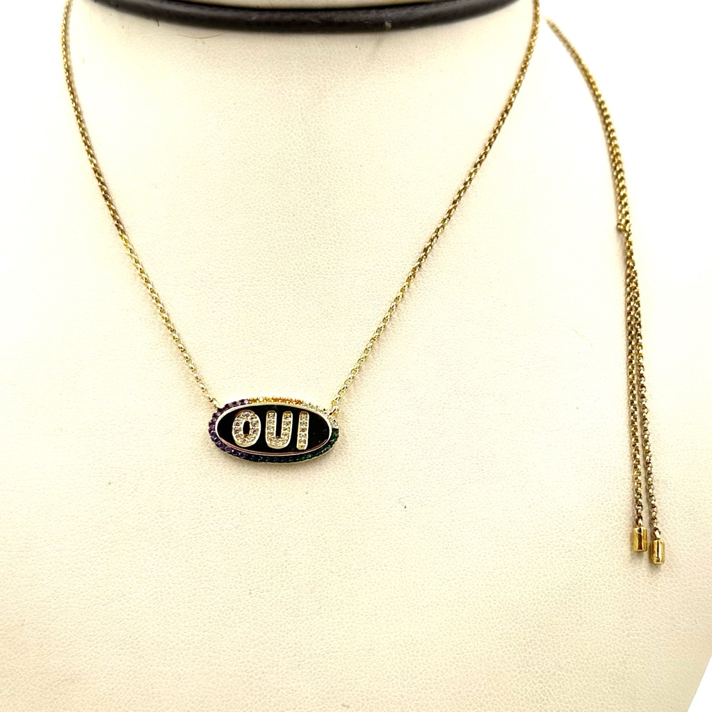 Apm Monaco Oui Pendant Necklace Gilt Sterling Rainbow Crystal Cz 125$